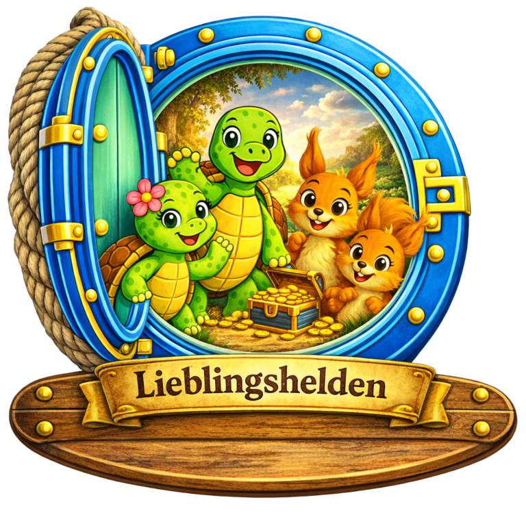 Vier niedliche Tiere, darunter Schildkröten und Eichhörnchen, vor einem bunten Hintergrund.