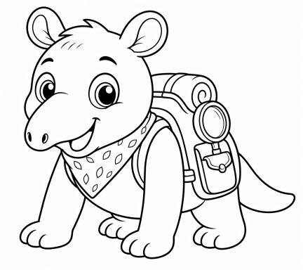 Ein niedliches Tier mit Rucksack und Halstuch, bereit für ein Abenteuer.