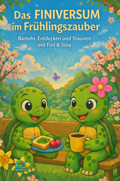 Zwei niedliche Schildkröten mit Blumen in einer blühenden Frühlingslandschaft.