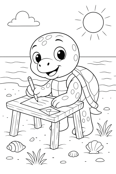 Fini Flosse schreibt Briefe am Strand