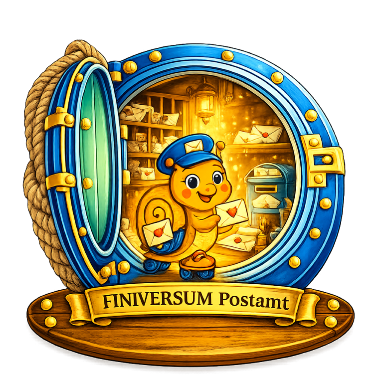 Eine fröhliche Schnecke in einer Hafenfenster-Dekoration mit Briefen.