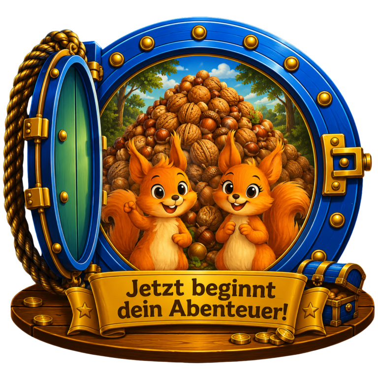Jetzt beginnt Dein Abenteuer! Eine fröhliche Fledermaus schaut durch ein Fenster, umgeben von Natur und Abenteuerhinweisen.