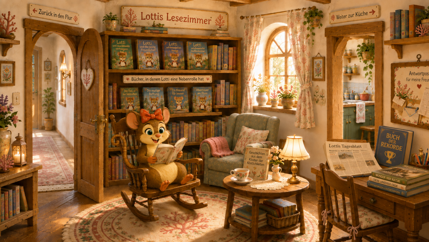 Lottis Lesezimmer - ihre Bibliothek Hier sind Lottis Lieblingsbücher in ihrem Lesezimmer zu sehen.