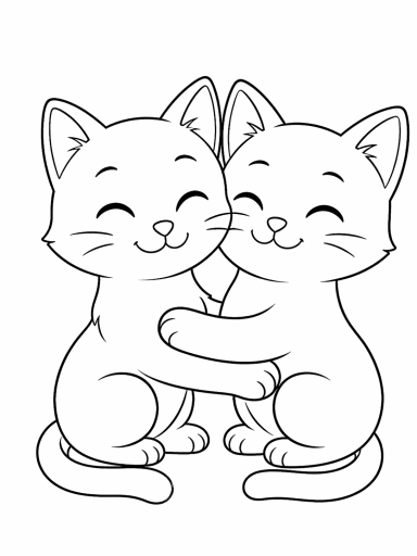 Zwei lächelnde Katzen umarmen sich freundlich.