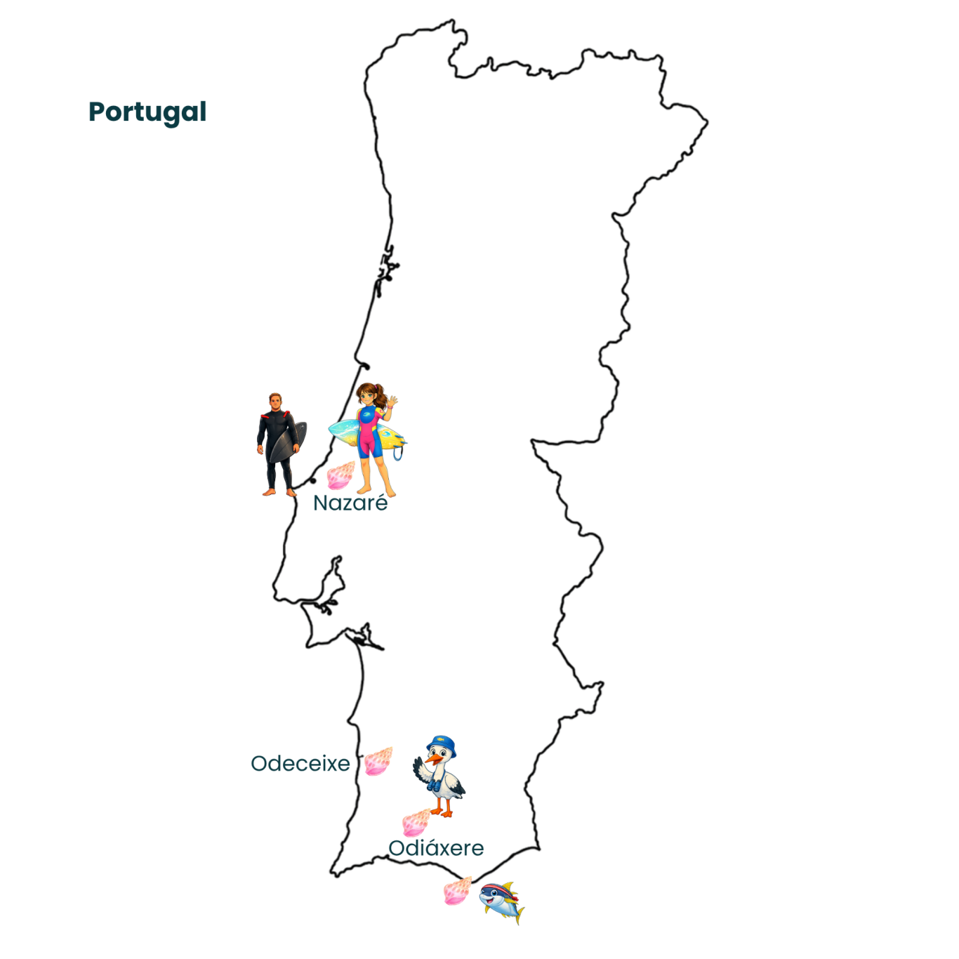 Karte von Portugal mit Illustrationen von Personen