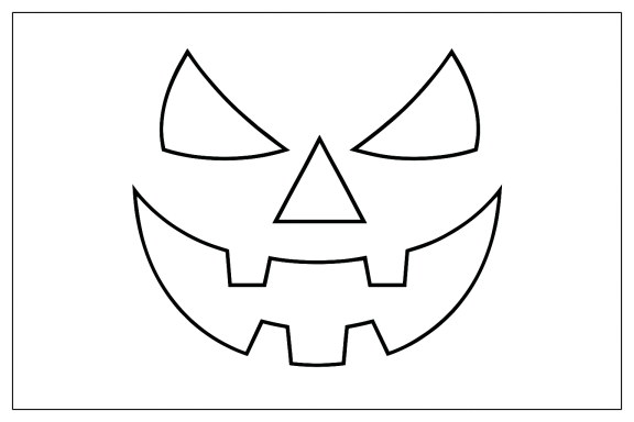 Eine schablonenartige Zeichnung eines Halloween-Kürbisses mit gruseligem Gesicht.